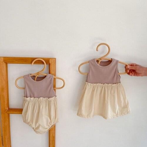 2021 Summer Baby Girl Clothes Patchwork Big Sister Little Sister Clothes Sleeveless Baby Bodysuit infant Princess Girls Dress