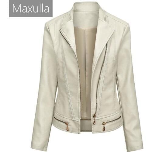 Maxulla Autumn Women Faux Leather Jackets Lady Girls Zipper Basic Biker Coat Casual Women Outwear Motor Jackets Clothing