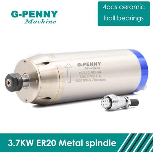 3.7KW Metal Working Spindle ER20 1.69Nm used for Stainless Steel Copper Steel Iron 800Hz Pole=4 water cooled spindle motor