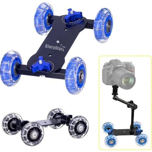 Mobile Rolling Sliding Dolly Stabilizer Skater Slider +11" Articulating Magic Arm Camera Stand Photography Car for GoPro 7 6 5 4