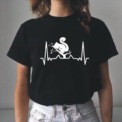 Fashion Summer Short Sleeve Tee Shirt Femme Casual Squirrel Heartbeat Birthday Funny T Shirt Women Tops Harajuku Camiseta Mujer