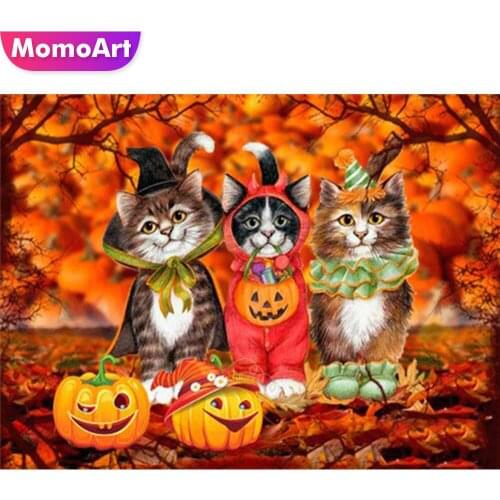 MomoArt Full Square Diamond Painting Cat Rhinestone Art 5D DIY Diamond Embroidery Animal Cross Stitch Halloween Home Decor Gift