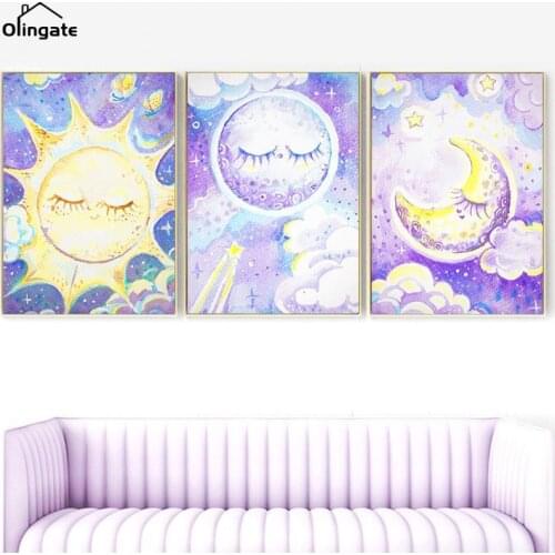Cartoon Cute Sun Moon Star Earth Cloud Nordic Posters and Prints Wall Art Canvas Painting Wall Pictures for Kids Room Home Decor