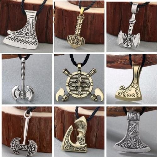 Thor Viking Axe Mens Necklace Women fashion Kolovrat Slavic Amulets Hammer Thor Torque Statement Pendant Necklace Jewelry Man