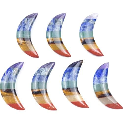 Natural 7 Chakra Quartz Moon Worry StonesTumbled Massage Mineral Crystal Polished Minerals Healing Palm Stone Gift Decoration