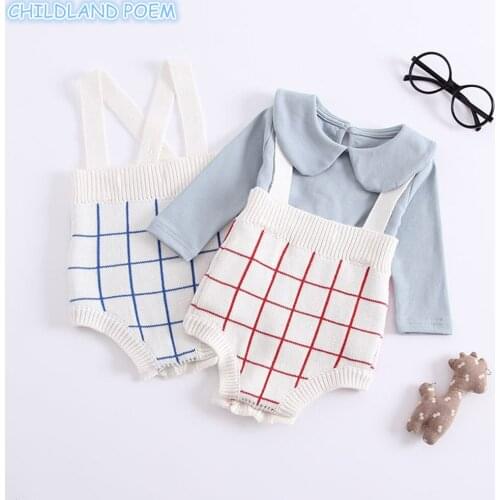 Newborn Baby Clothes Knitted Infant Baby Romper For Girls Boys Jumpsuit Plaid Cute Knit Spring Autumn Baby Girls Boys Overalls