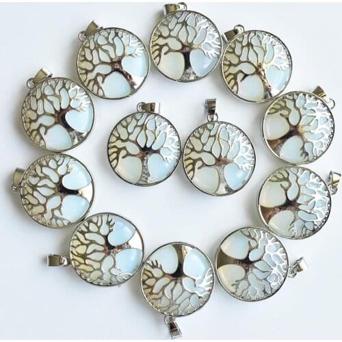 Wholesale 12pcs/lot fashion synthesis opal stone alloy tree of life Pendants for jewelry accessories marking free shipping