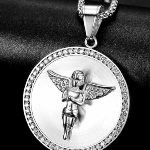 Titanium steel - microzircon angel pendant necklace
