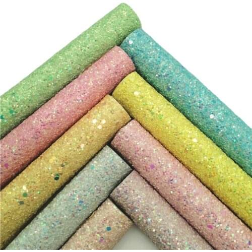 Pastel Colors Chunky Glitter Faux Vinyl Fabric with Knited Backing Glitter Leather Sheets For Earrings Bows DIY 21X29CM GM2290B