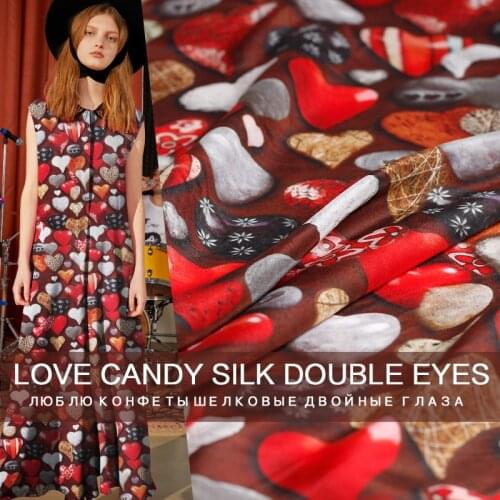 Pearlsilk 12momme Heart Candy Printed Crepe de Chine 100% Silk Materials Shirt Dress DIY clothes fabrics Freeshipping