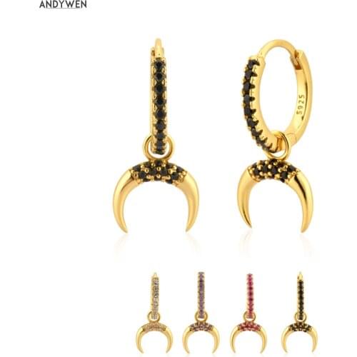 ANDYWEN 925 Sterling Silver Black Zircon Luxury Women Fashion Jewelry Piercing For Crystal Luxury Rock Punk For Women Piercing