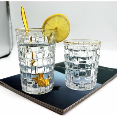 Wicker Embossed Phnom Penh Glass Whiskey Glass Milk Tea Cold Drink Juice Glass Bar Drinking Glass