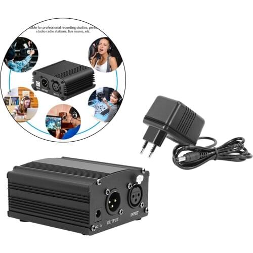 48V Portable Sound Mixer Phantom Power with Charging Cable for Microphone Music USB Record Computer Playback Audio for Home