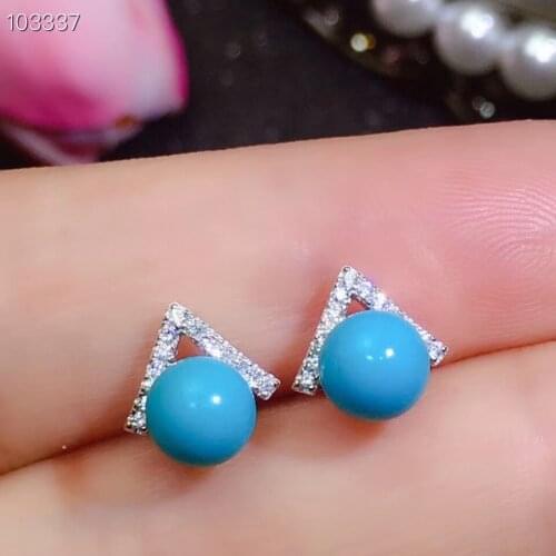 Simple Fashion Design 100% Natural and Real Turquoise Earring 925 sterling silver Wholesales Fine jewelry