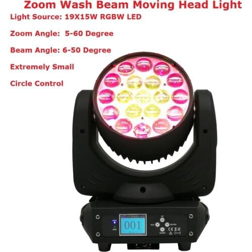 Beam Wash Zoom Moving Lights 19X15W RGBW 4IN1 LED Moving Head Stage Lights Circle Control For Professional Stage Lighting Shows