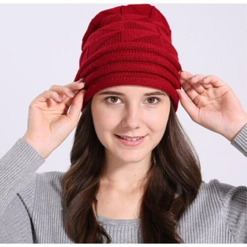 Hot Gorros Female Knitted Warm Skullies Winter Women Fall Fashion Hats Triangle Pattern Beanies Ladies Touca Chapeu Feminino