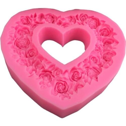 Silicone 3D Heart Rose Shaped Valentine Fondant Mold Embossed Love Garland Mould 667A