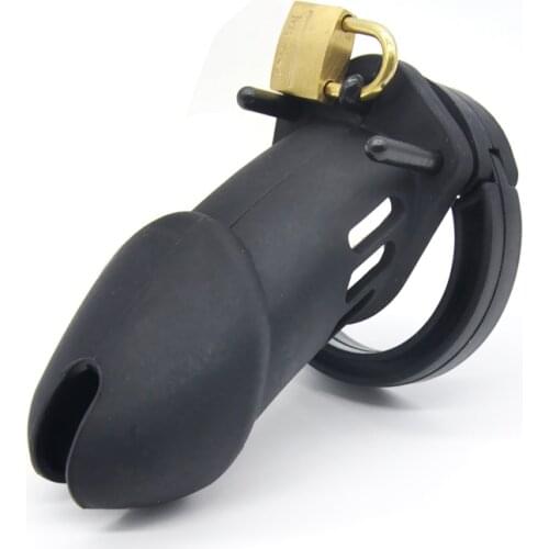 Silicone cock Prison Male Chastity Device Cock Cages Sex Toys Penis Belt Lock with Five Penis Rings with Standard Short Cage