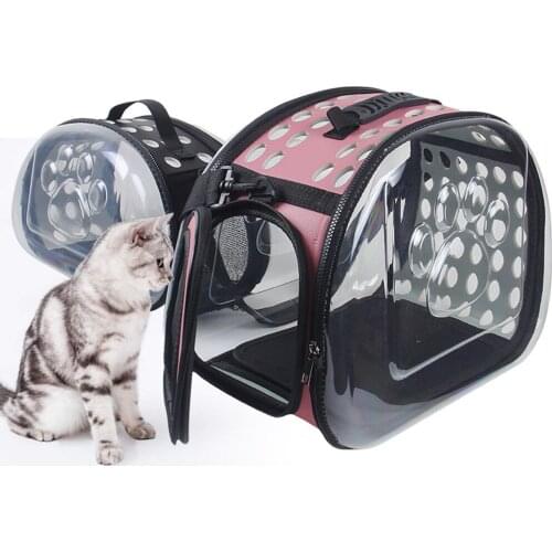 Foldable Cat Bag Breathable Portable Pet Carrier Bag Outdoor Travel Handbag for Cat Dog Transparent Space Pet Travel Backpack