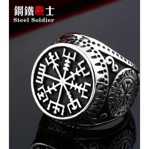 Steel soldier 2018 charm norse viking rune ring stainless steel engagement and wedding ring set biker ring men for Skandinavia