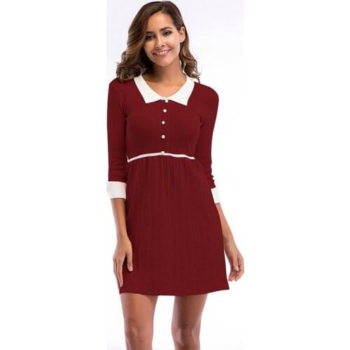 Worth To Buy Excellent Quality New Spring Knitted Dresses Women Three Quarter Sleeve Peter Pan Collar Vintage Dress Elegant
