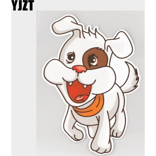 YJZT 10.2CM×15.4CM Happy Smiling Dog Cartoon Decal PVC Car Sticker 11C-0371