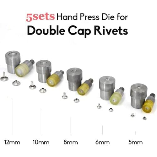 KALASO 5Sets Double Cap Rivets Dies Mould Tool 5mm 6mm 8mm 10mm 12mm For Hand Press Tool Machine