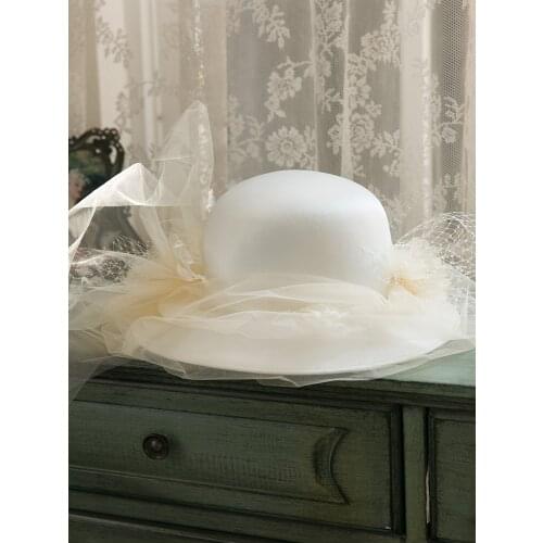 2021 French Style Women Gauze Satin Bucket Hat Fairy Wedding Elegant Ladies Fedoras Vintage Travel Photo Shoot Banquet Party Hat