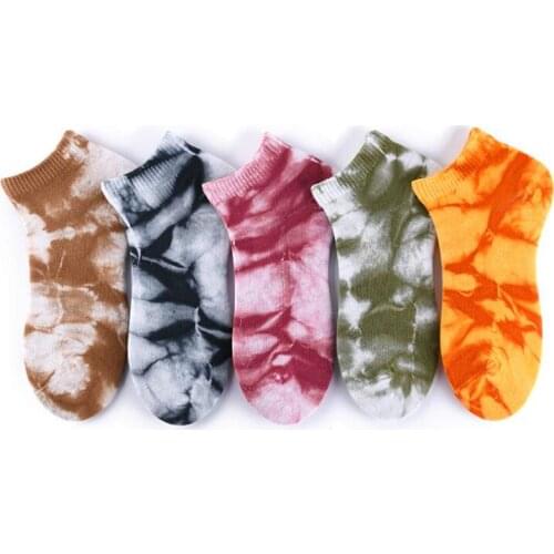 Woman Tie Dye Socks Bright Colors Summer Cotton Sport Socks Orange Pink Short Sock Girls Solid Running Tie Dyed Ankle Socks