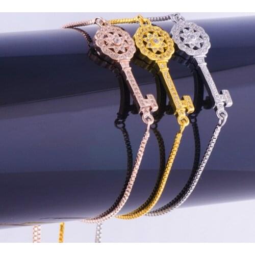 2017 New Design Three Colors Micro-Inserts Cubic Zirconia Sun Key Shape Womens Bracelets Classic Link Bracelet Bijoux Femme