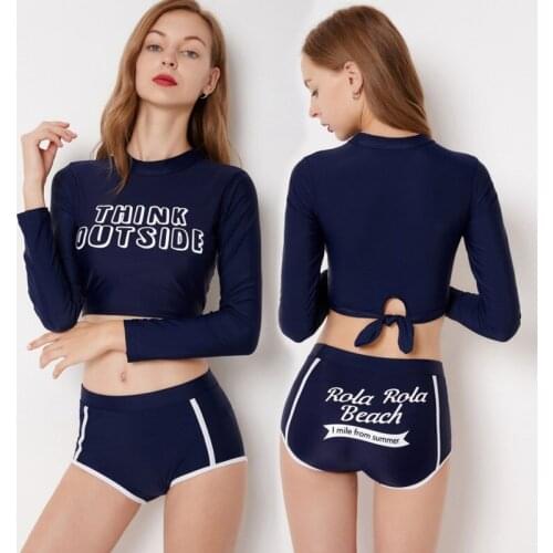 Long Sleeve Rash Guard 2018 Women Two Piece Swimwear High Neck Surf Clothes Bodysuit Beach Wetsuit Bathing Suits Maillot De Bain