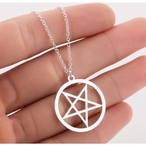 Womens star necklaces cute circle pendant stainless steel woman accessories fashion necklace jewelry gold chain on the neck 2019