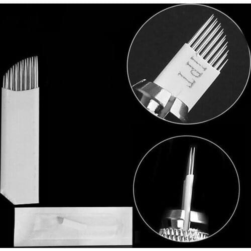 10Pc Double Row 15 Microblading Needle for Permanent Makeup Eyebrow Stainless Steel Tattoo Needles for Manual Pen Blades 15 Pins