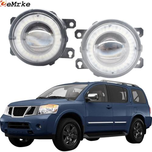2 Pieces Car LED Lens Fog Lights Assembly Angel Eye DRL Daytime Runinng Light Lamp for Nissan Armada WA60 Facelift 2008-2015
