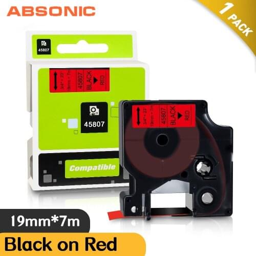 Absonic 19mm 45807 Black on Red Tape for Dymo D1 45807 Label Tapes Compatiblr for Dymo LabelWriter 450 Duo MobileLabeler 360D