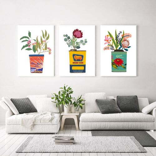 Australian Native Flowers in Vintage Tins Wall Art Painting on Canvas Cuadros Posters and Prints Scandinavian Wall Art Pictures