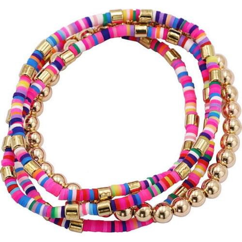 Handmade Multicolor Beaded Beads Polymer Clay Beads Stacked Bracelets for Women Fashion Chic Polymer Clay Beads Bracelets