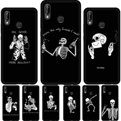 Aesthetic Skeleton Skull Soft Cover For Huawei P30 Lite P40 P20 Pro Mate 20 10 Lite P Smart 2021 2019 Phone Case