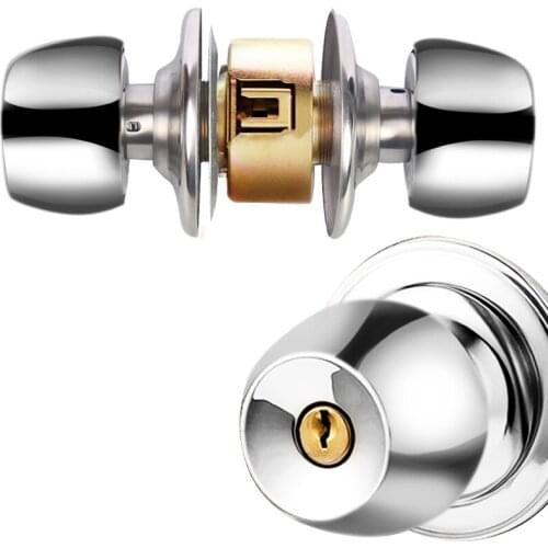 Round Door Handle Door Knobs Lock Stainless Steel Entrance Passage Door Lock with Key for Bedroom Living Room Bathroo