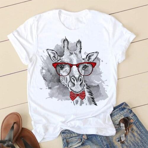 Giraffe Print Woman Tshirts Womens Summer Harajuku Fun Cute Animal Pattern T Shirt Women Tops Short Sleeve T-shirt