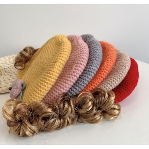 Ins New Baby Warm Cute Hat kids lovely knitted winter cap for baby girl Casual Solid Color Girls Hat Kids Beanies Hot