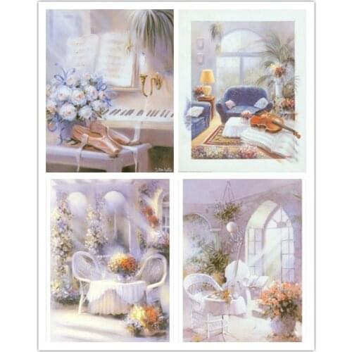 Free shipping Mediterranean indoor white tone canvas prints piano violin scenery oil painting on canvas decoration picture