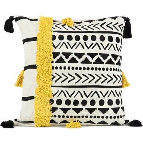 Nordic Linen Hand-Woven Pillow Cover Sofa Cushion Over Cotton Embroidery Tufted Pillowcase Morocco Geometry Tassel Cushion Cover
