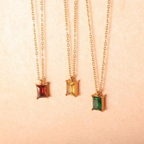 Fashion Square Colored Diamond Mini Gold Necklace Pendant Female Wild Clavicle Stainless Steel Fine Necklace Jewelry Gift Chain