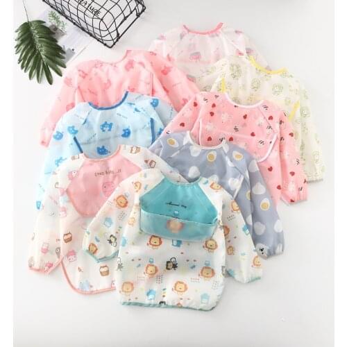 2021 Spring Autumn Long Sleeve Self Feeding Bib for Baby Infant Cute Colorful Cartoon Bibs Kids Waterproof Eating Drawing Apron
