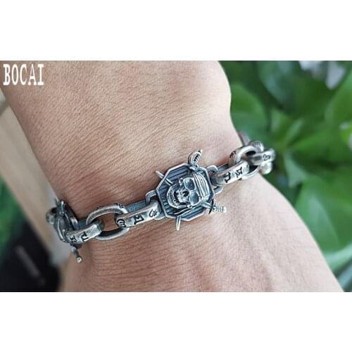 Real S925 Silver Bracelet Skeleton Hipster Personality Thai Silver Bracelet