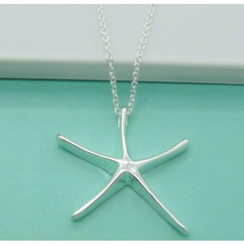 New Fashion 925 Silver Chains Starfish Pendants Necklace Fashion Jewelry For Women Gift