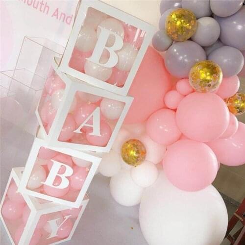 Transparent Name Box DIY Letter Balloons First 1st Birthday Balloons Balony 1 2 Years Baby Happy Birthday Party Decor Kids Balon