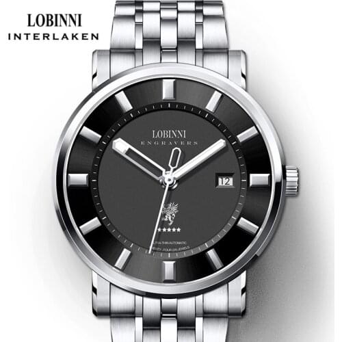 LOBINNI Luxury Men Automatic Wristwatch Top MIYOTA Movement Mens Mechanical Watch Luminous Hands Stainless Steel Watch