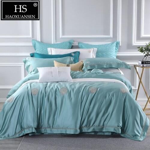 Luxury 650 Thread Count Green 4 Piece Bedding Sets 100% Tencel Lyocell Natural Natural Silky Soft Bed Linen Set Queen King Size